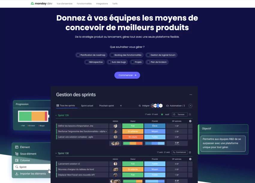 page d'accueil de monday Dev