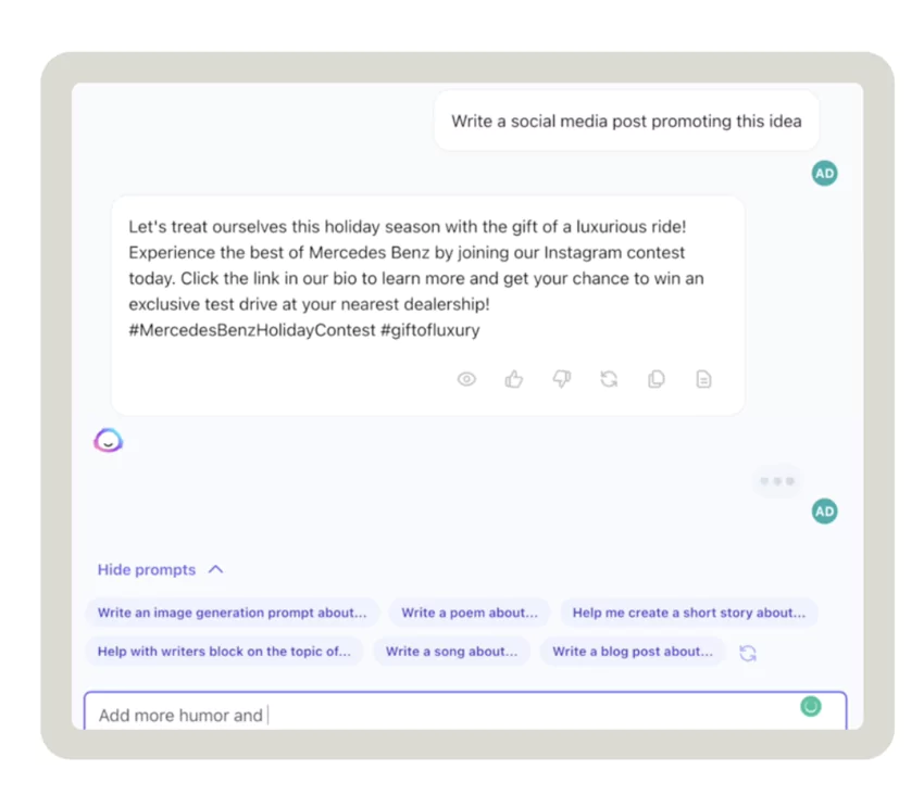 AI chatbot prompt results
