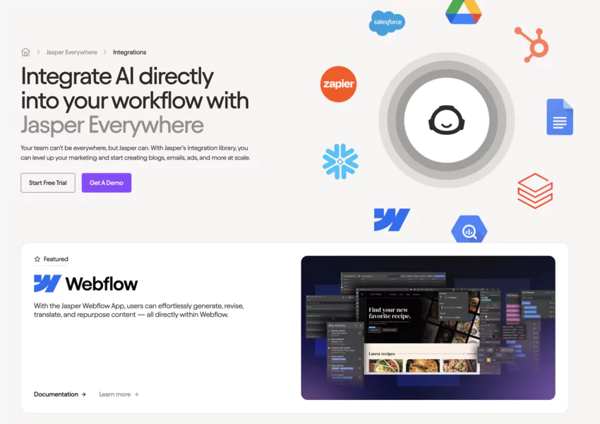 Webflow interface with Jasper AI integration in action