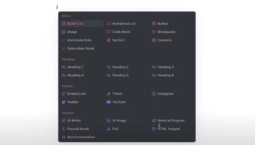 Capture d'écran de l'interface de l'éditeur Beehiiv