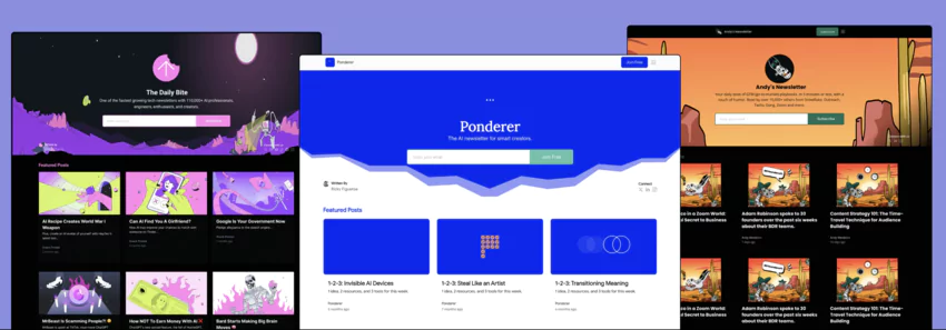 Exemple de site web généré par Beehiiv pour une newsletter