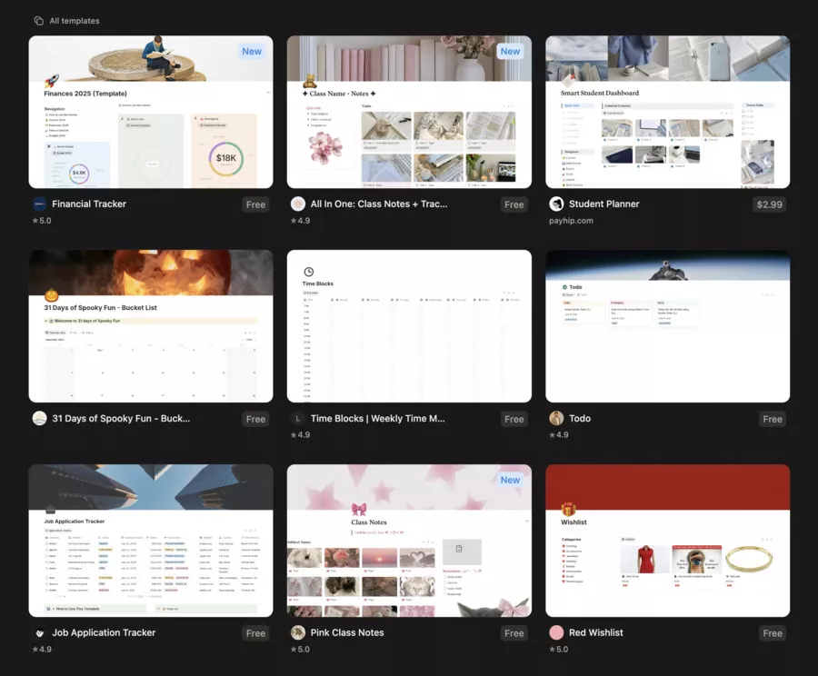 bibliothèques de modèles  de Notion