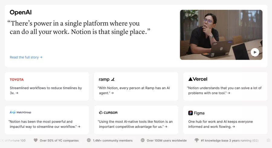 références, clients et avis de notion