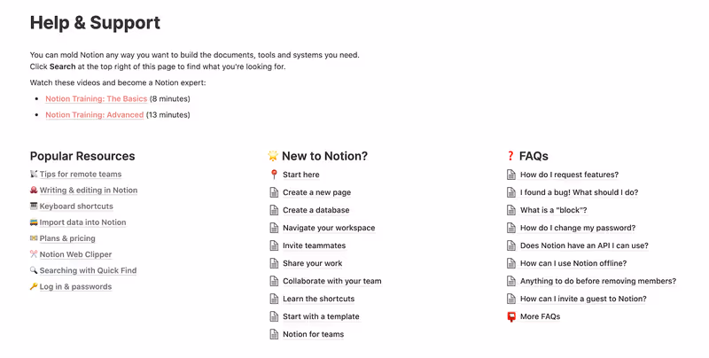 Notion support page