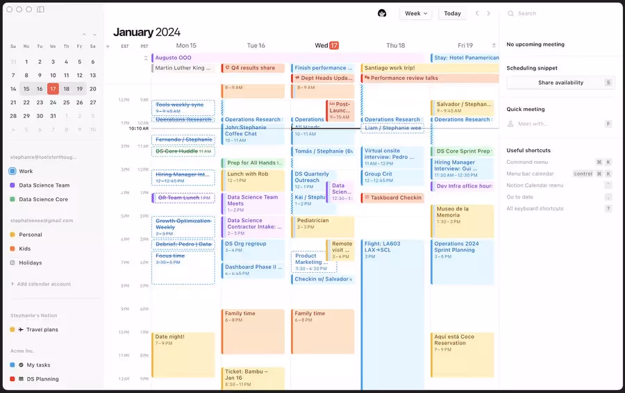 illustration de l’application notion et de son calendrier