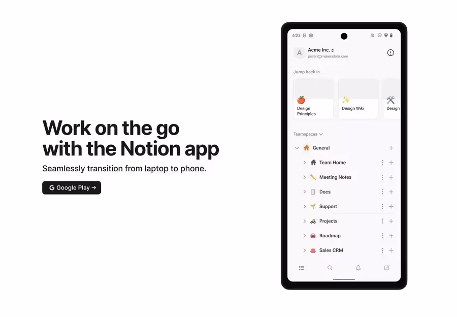 APplication de Notion sur Google Play