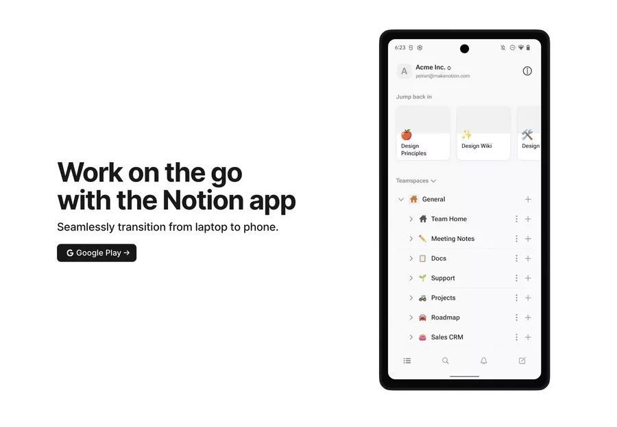 APplication de Notion sur Google Play