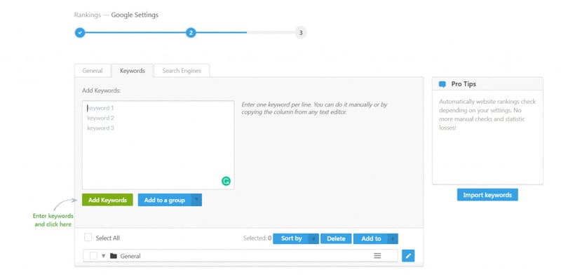 Add keywords interface in SE Ranking