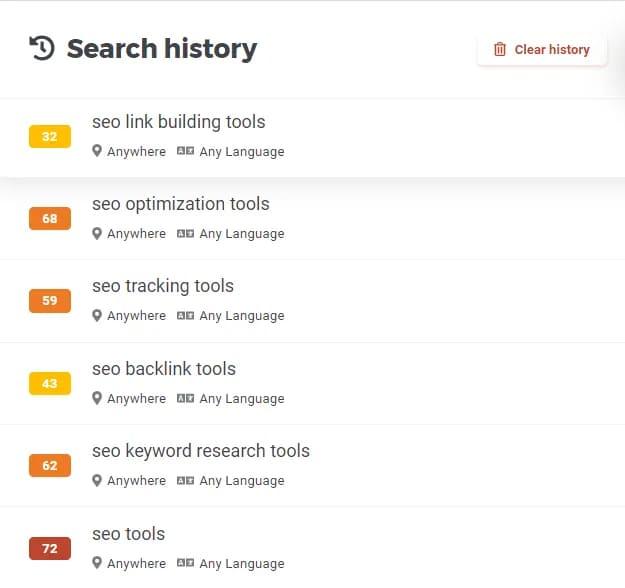 Historique de la recherche de mots-clés