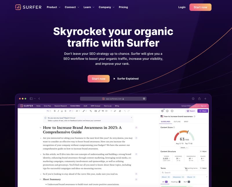 Accueil surferSEO - meilleurs outils seo