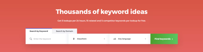 Barre de recherche de mots clés de KWFinder