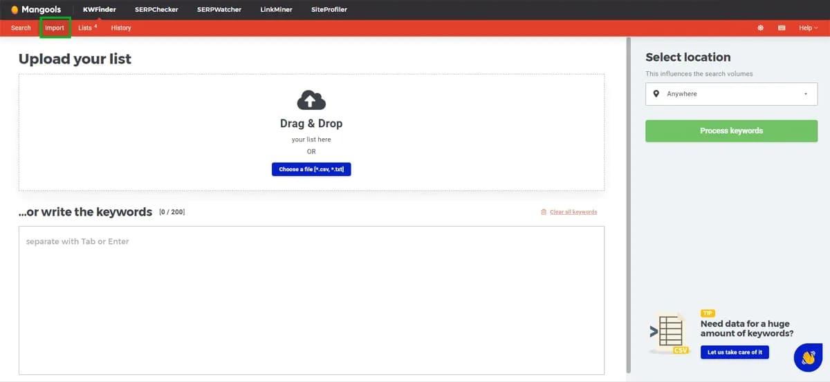 Importation de mots-clés pour les moteurs de recherche