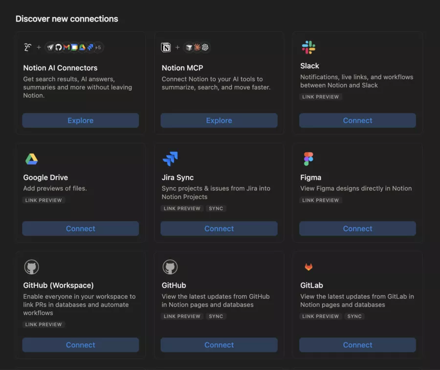 Native and MCP integrations of Notion