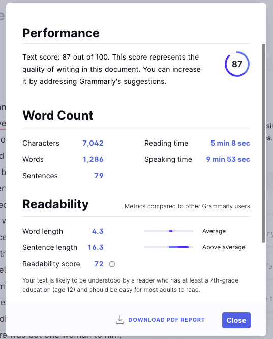 text reporting with grammarly to help you with confidence