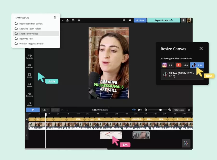 Video editing and export with Kapwing