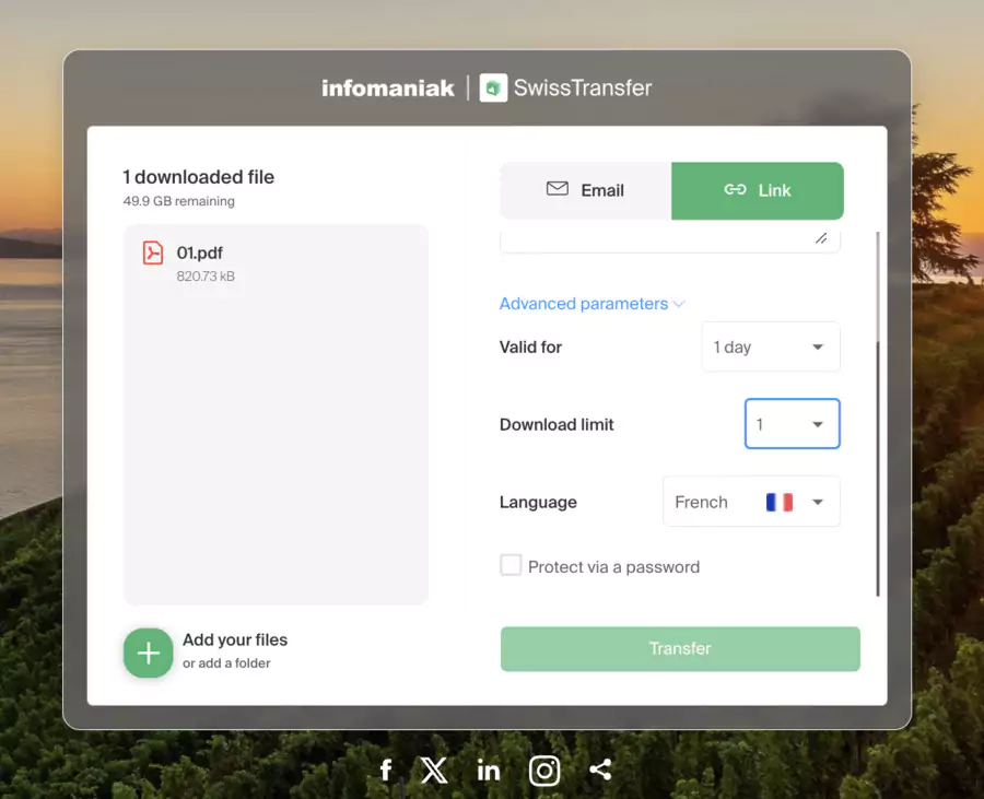 no registration required and download limit on SwissTransfer