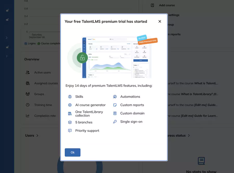 Using TalentLMS during free trial