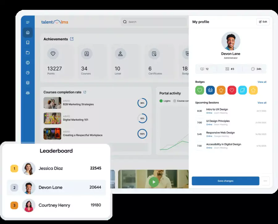 Dashboard metrics in TalentLMS interface