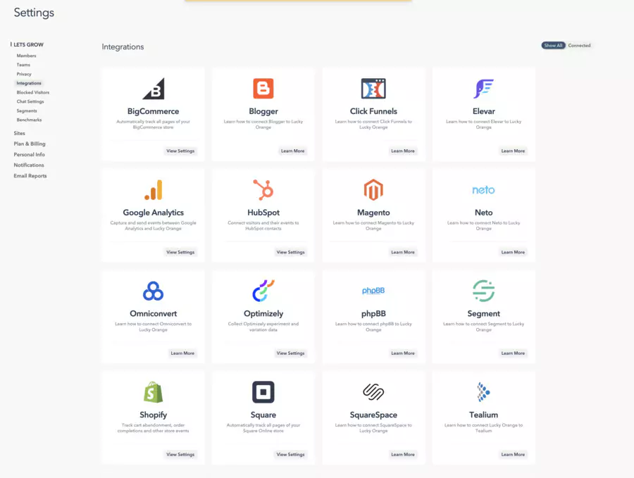 Lucky Orange native integrations