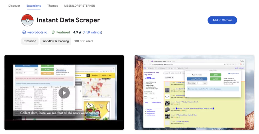 extract data with this tool for growth hackers on the chrome web store