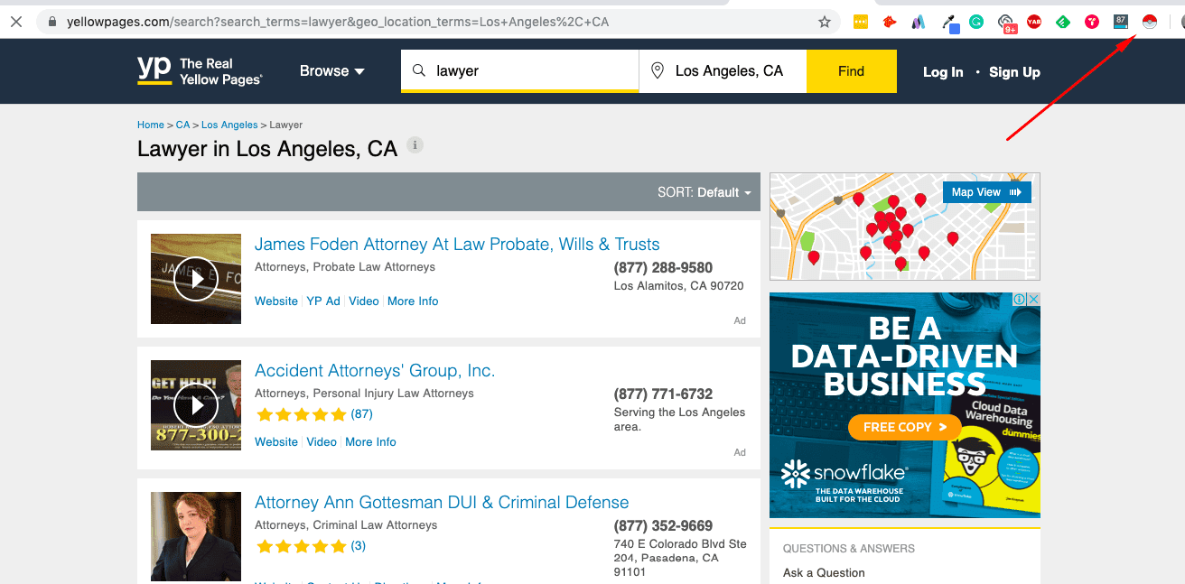 extract data from Yellow Pages website with Instant Data Scraper