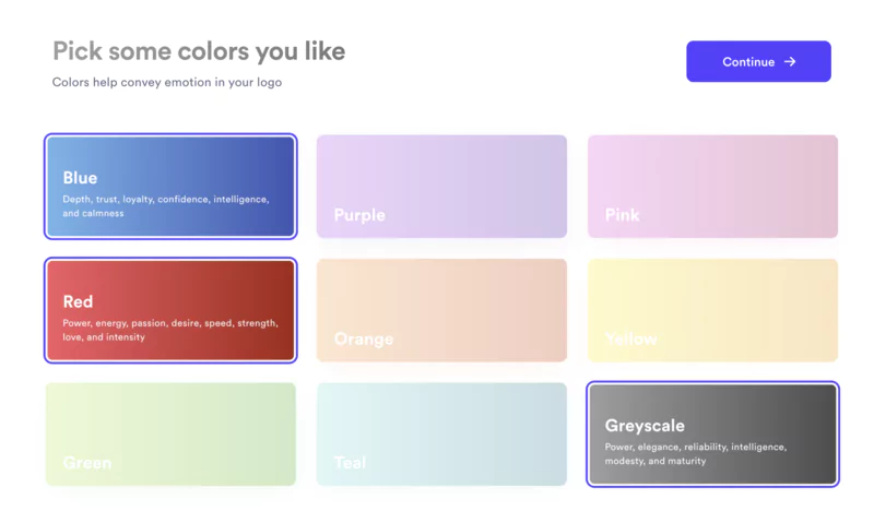 Color selection on Looka website