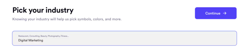 Choosing your industry on Looka website