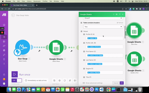 Dux-Soup & Make: Automating LinkedIn lead gen workflows