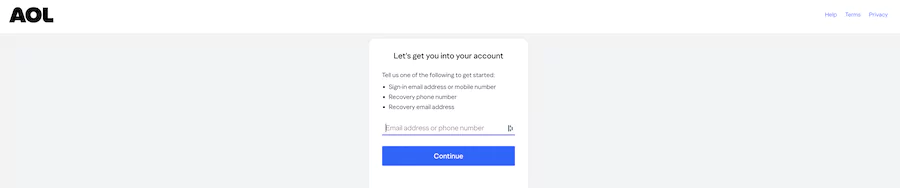 forgotten username on AOL Mail