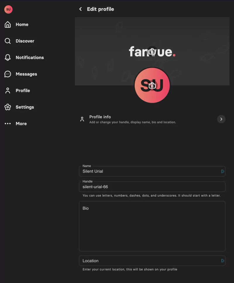 édition du profil Fanvue