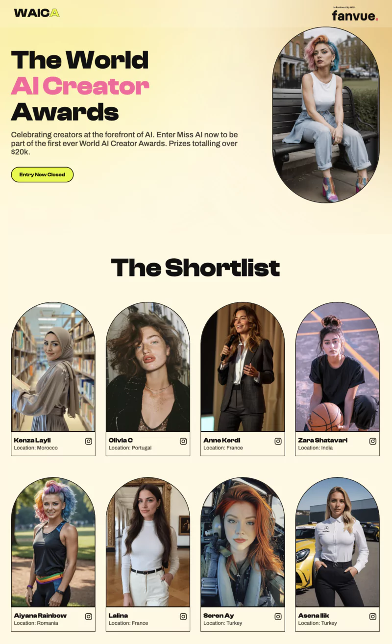 possibilité de participer au concours de Miss IA avec Fanvue