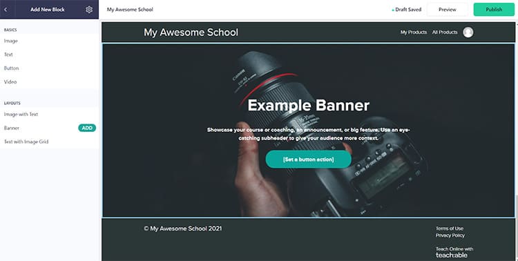 Example of sales pages on a Teachable website