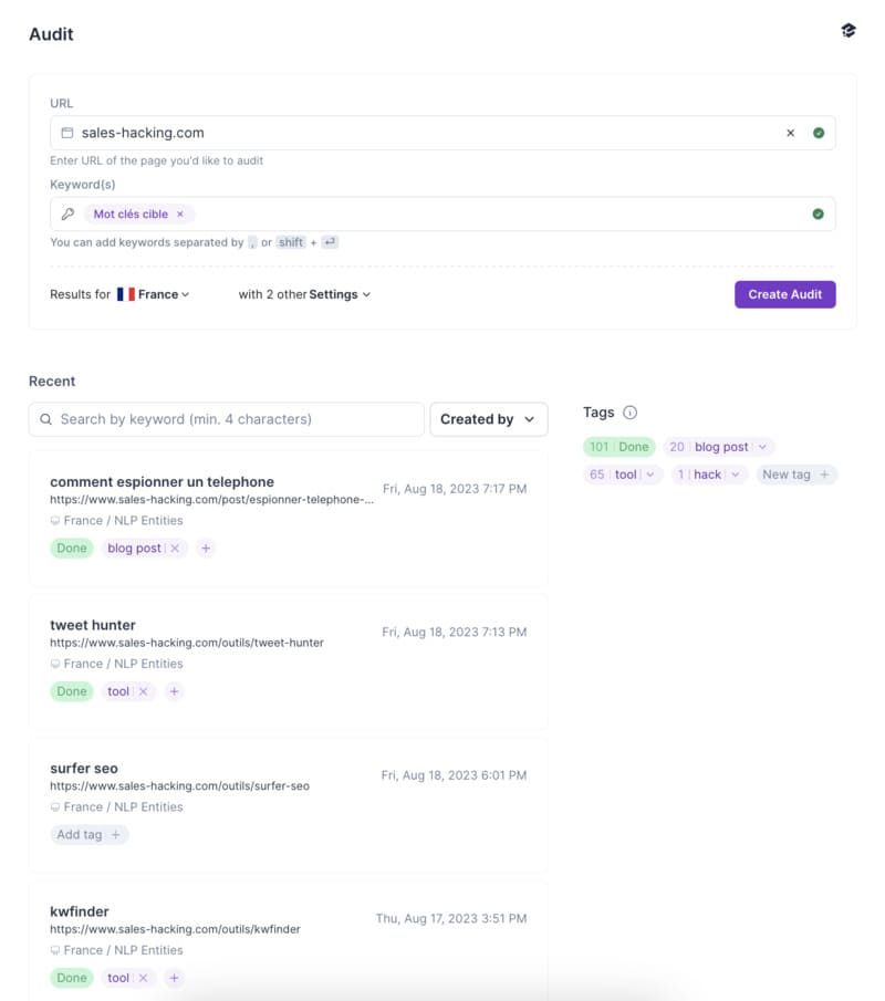 surfer seo interface