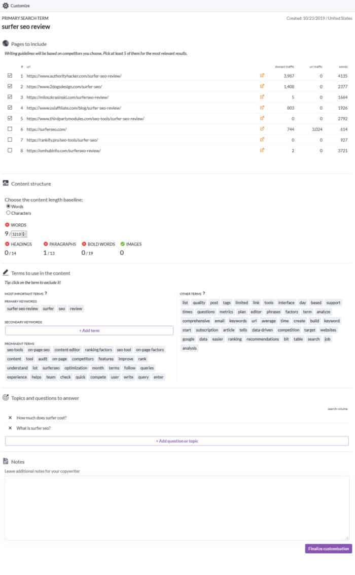 Optimizing existing content with surfer SEO content editor