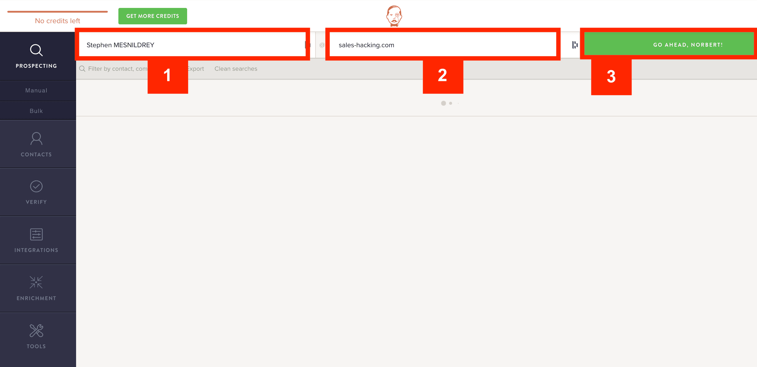 Search button on VoilaNorbert