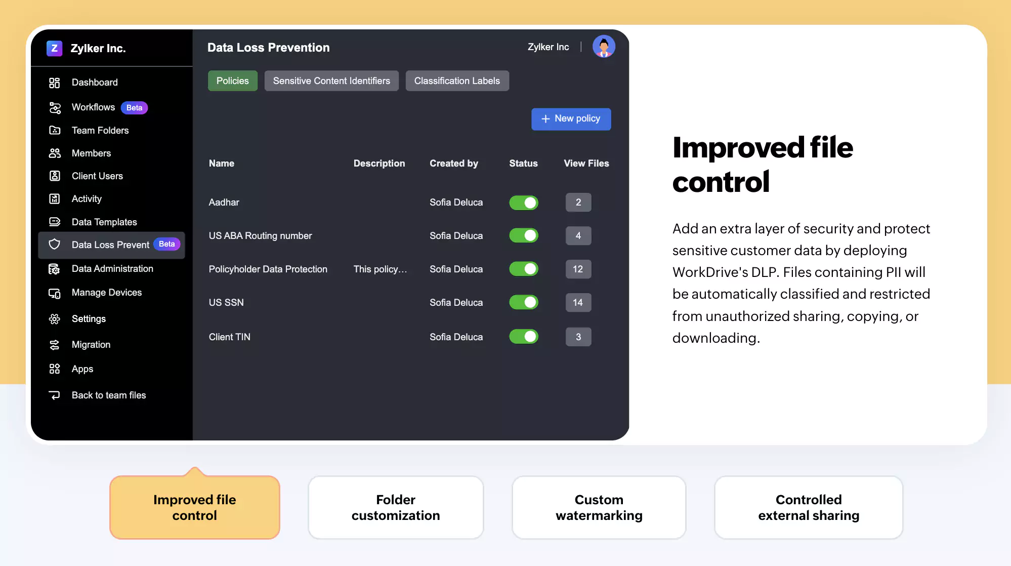 Zoho WorkDrive advanced security
