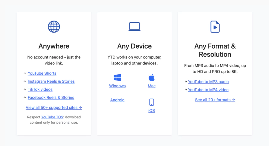 plateformes compatibles avec YTD DOwnloader