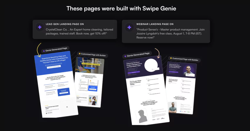 examples of templates created by Swipe Genie, the AI (artificial intelligence)