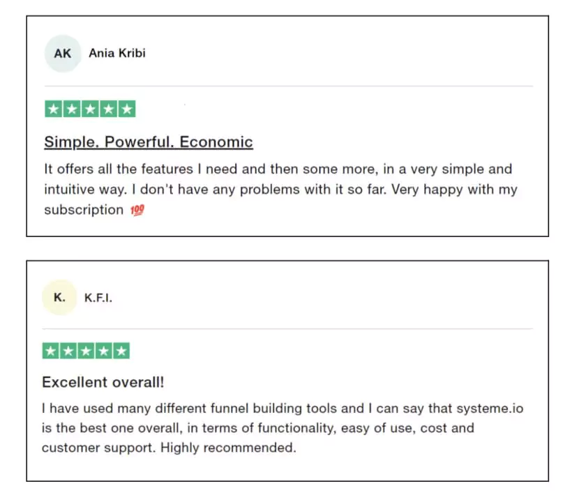 systeme io review on the software website