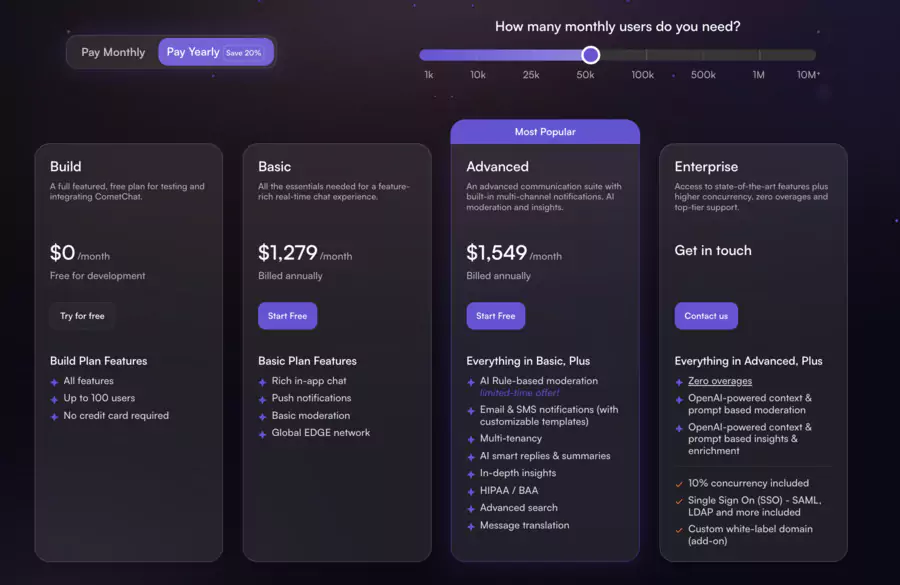 CometChat main plans pricing