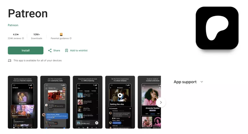 application mobile de patreon