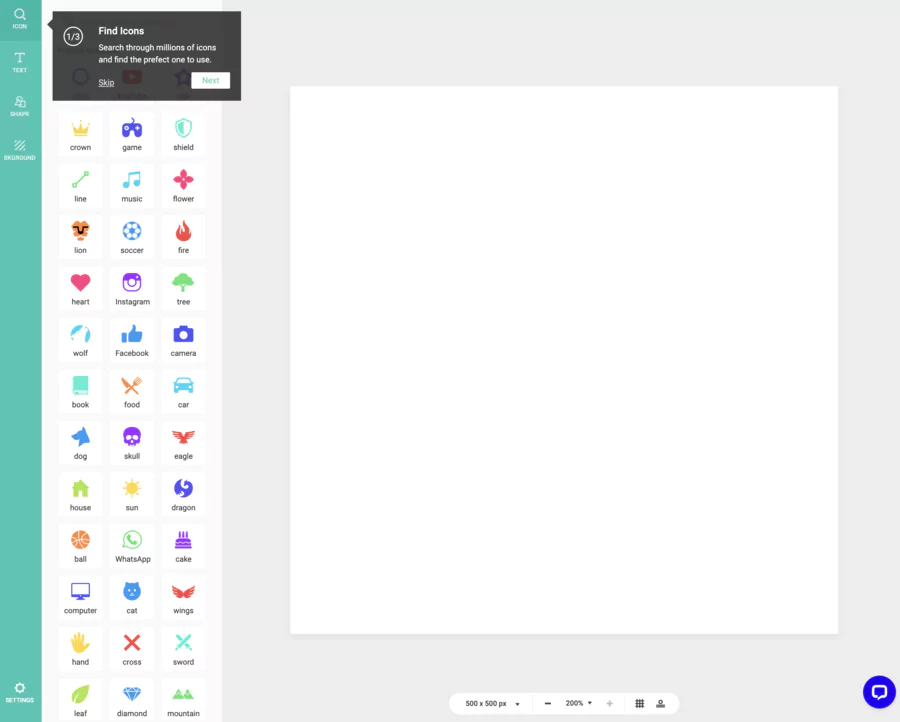Choice among 1,000,000 icons, hundreds of logos