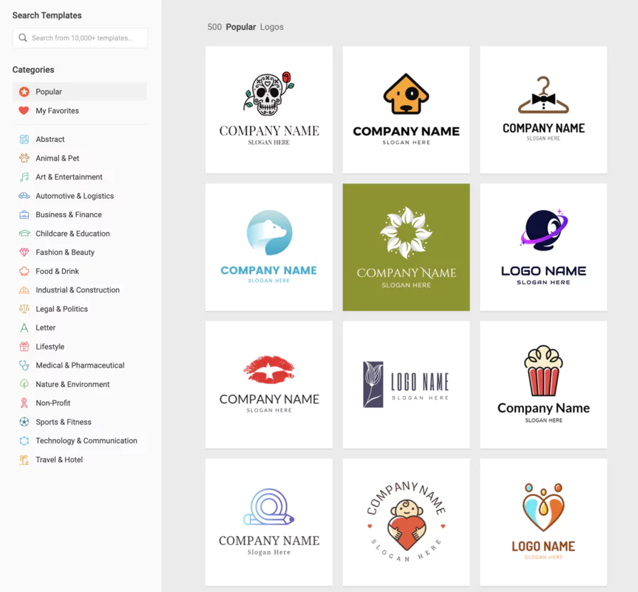 DesignEvo online screenshot for easily creating logos with thousands of customizable templates