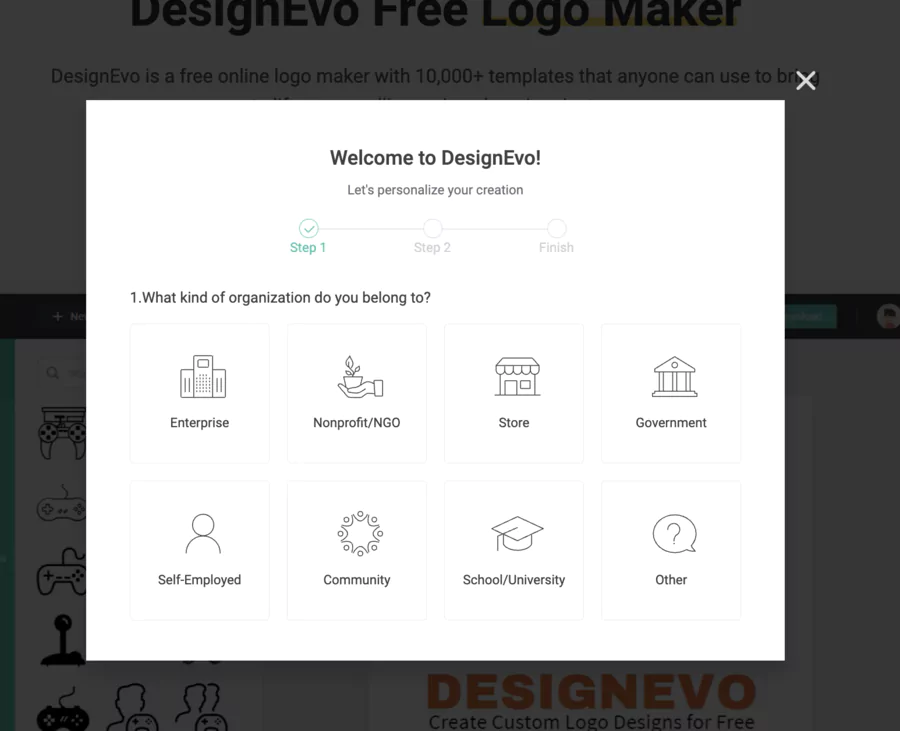 Creating an account on DesignEvo