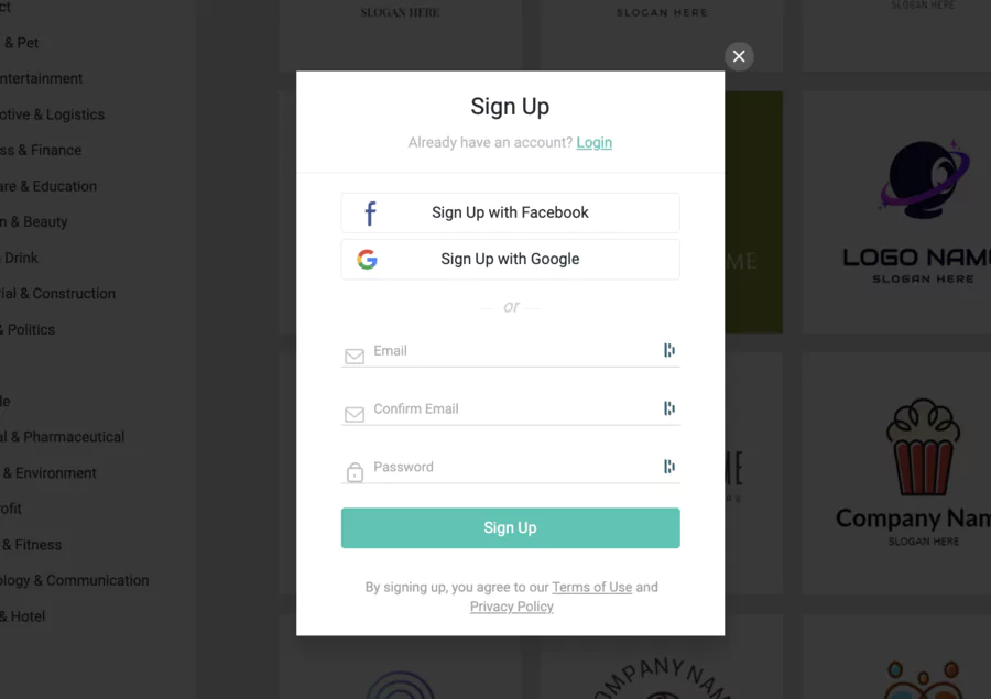 Registration page for this graphic composition software to create logos