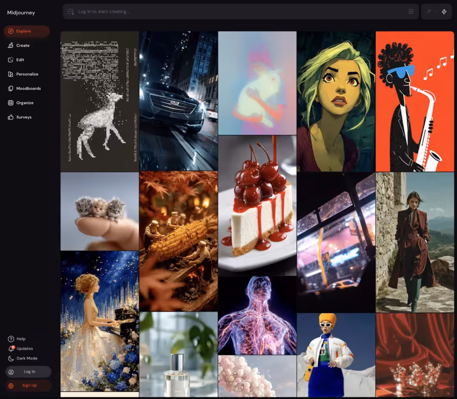 interface web de présentation des œuvres d'art créées avec Midjourney