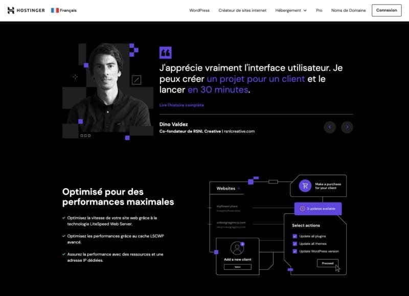 Page d'accueil de Hostinger