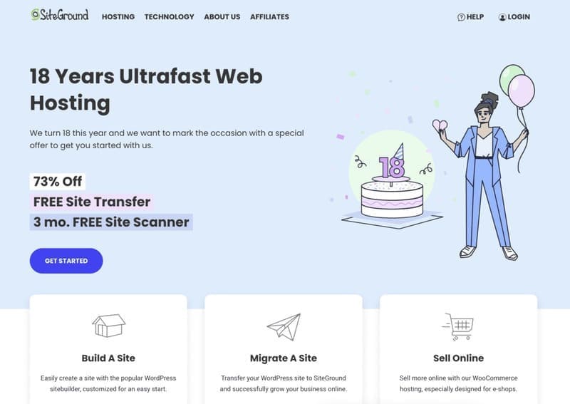 Page d'accueil de SiteGround