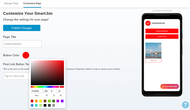 tailwind app customize smart bio page