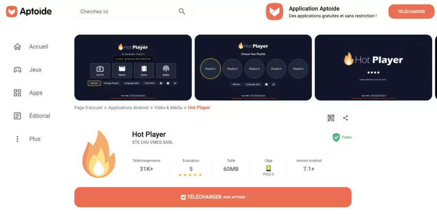 fichier apk de iron tv pro sur aptoide
